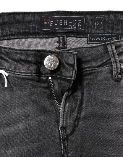 ACHT Dark Gray Cotton Slim Fit Denim Low Waist Jeans