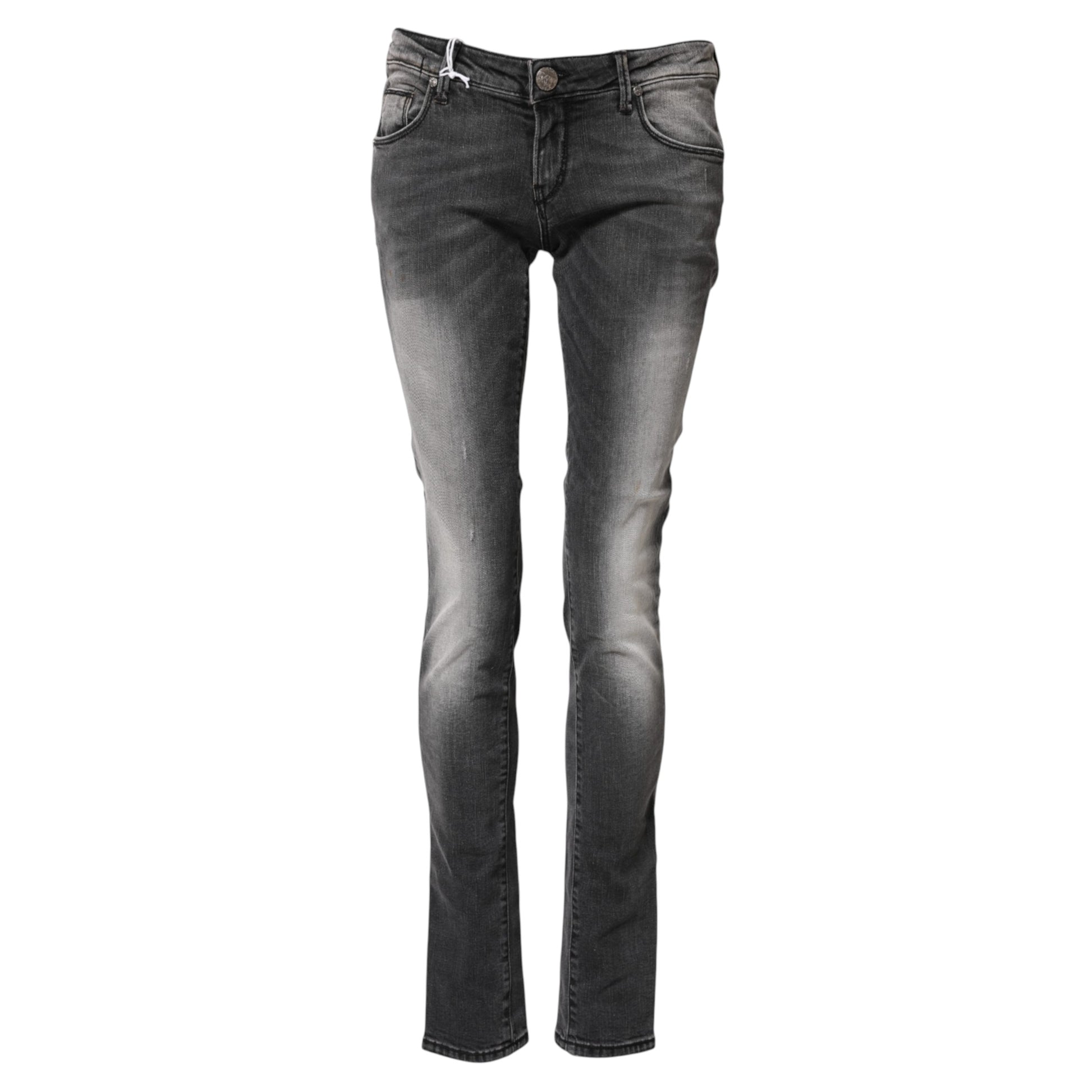 ACHT Dark Gray Cotton Slim Fit Denim Low Waist Jeans