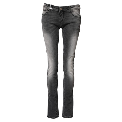 ACHT Dark Gray Cotton Slim Fit Denim Low Waist Jeans