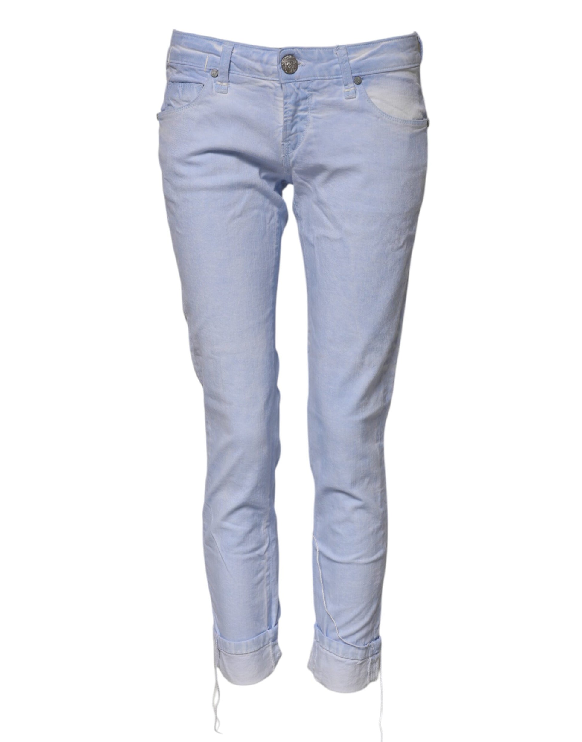 ACHT Light Blue Cotton Slim Fit Denim Low Waist Jeans