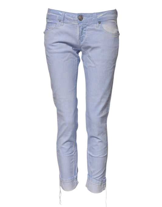 ACHT Light Blue Cotton Slim Fit Denim Low Waist Jeans