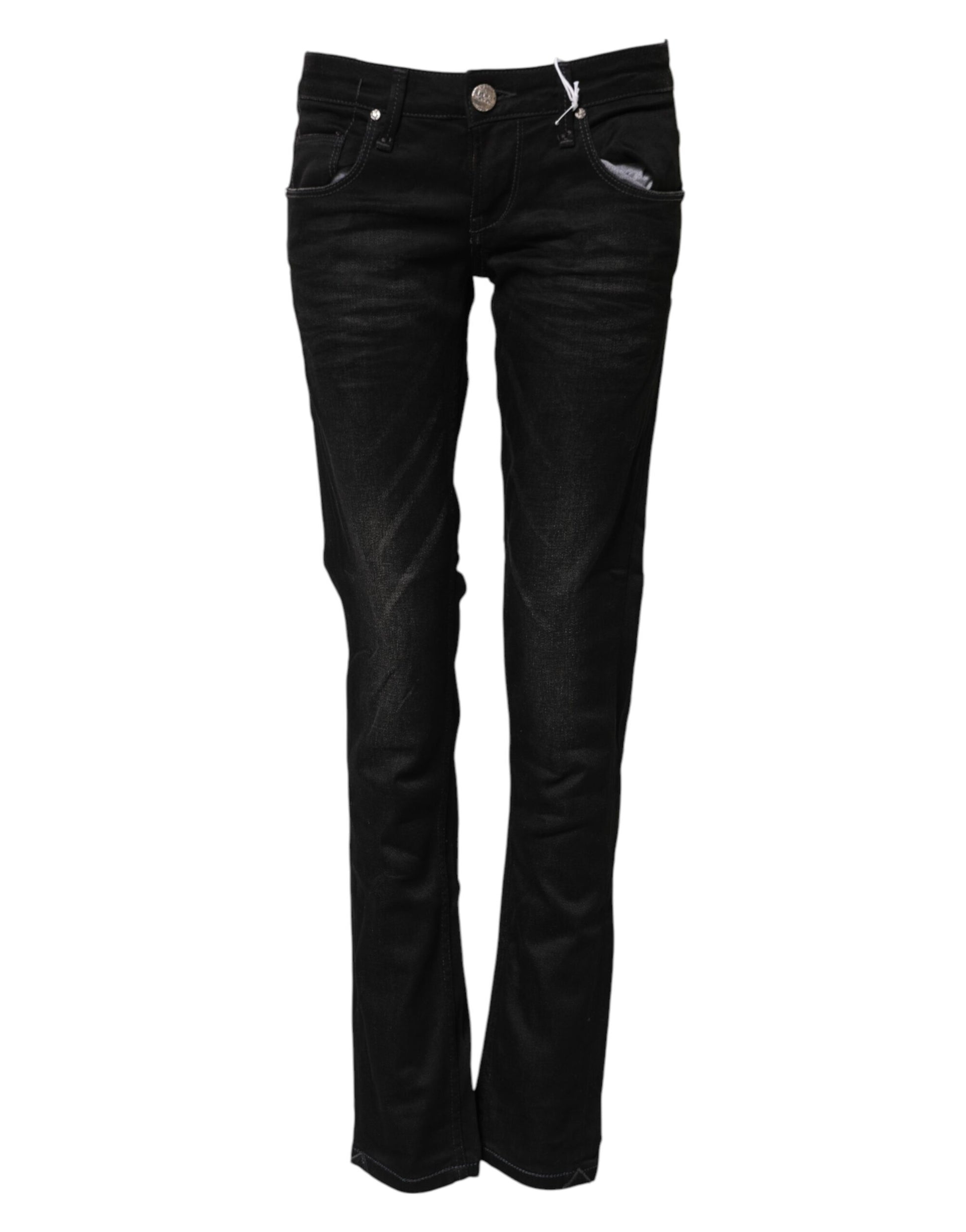 ACHT Black Cotton Slim Fit Denim Low Waist Jeans