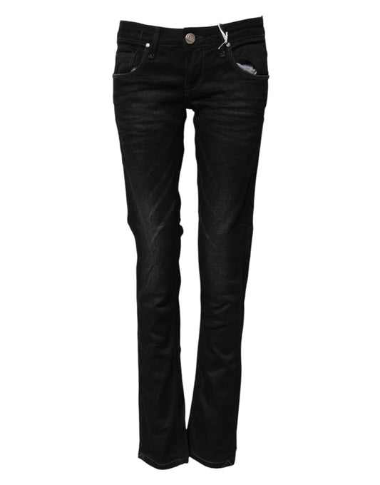 ACHT Black Cotton Slim Fit Denim Low Waist Jeans
