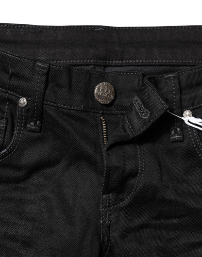 ACHT Black Cotton Slim Fit Denim Low Waist Jeans