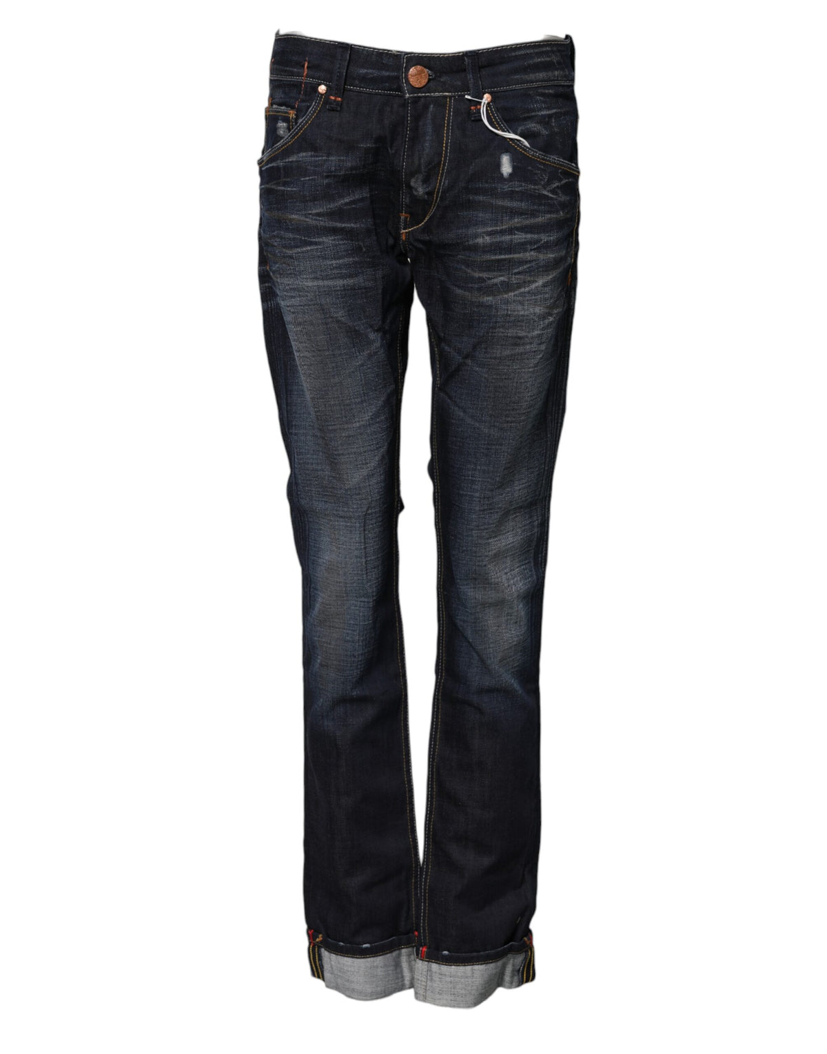 ACHT Blue Washed Cotton Mid Waist Flared Denim Jeans - Contemporary Elegance