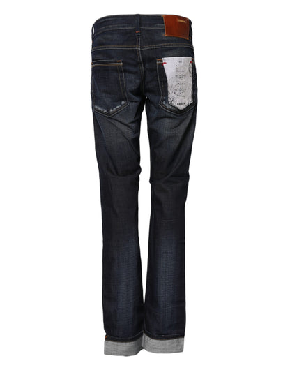 ACHT Blue Washed Cotton Mid Waist Flared Denim Jeans