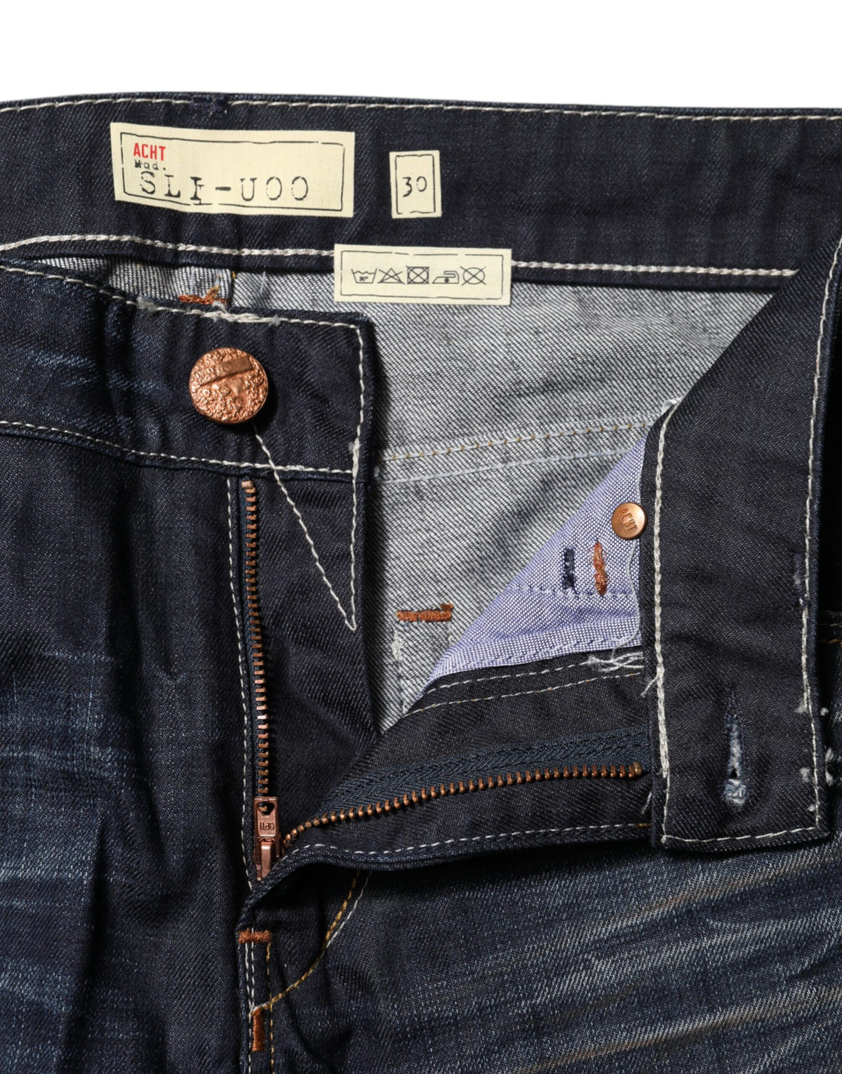 ACHT Blue Washed Cotton Mid Waist Flared Denim Jeans - Contemporary Elegance