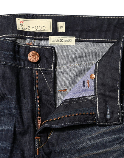 ACHT Blue Washed Cotton Mid Waist Flared Denim Jeans - Contemporary Elegance