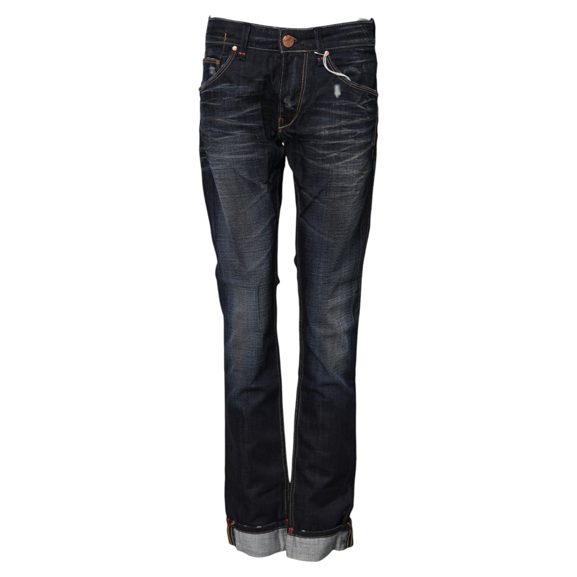 ACHT Blue Washed Cotton Mid Waist Flared Denim Jeans