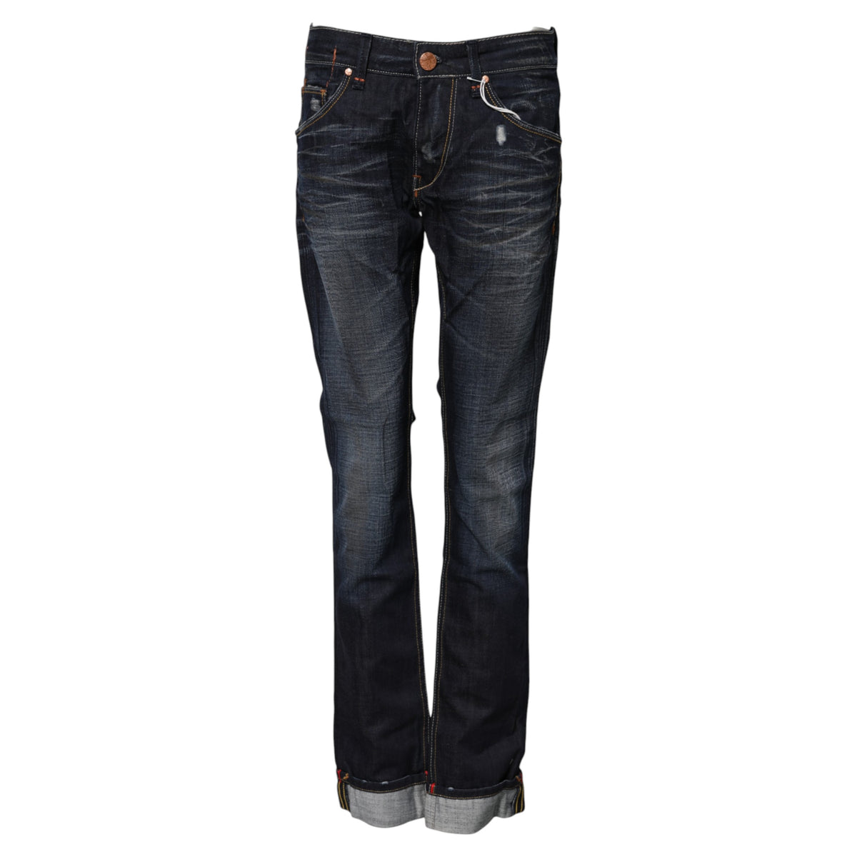 ACHT Blue Washed Cotton Mid Waist Flared Denim Jeans - Contemporary Elegance