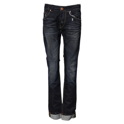 ACHT Blue Washed Cotton Mid Waist Flared Denim Jeans - Contemporary Elegance