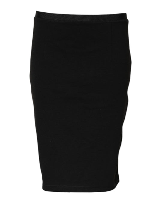GF Ferre Black Polyester Pencil Cut Knee Length Skirt