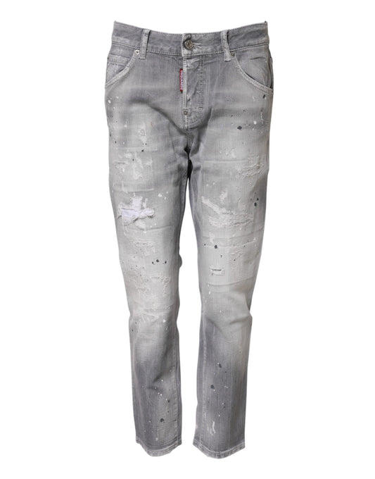 Dsquared² Gray Washed Mid Waist Tapered Jeans