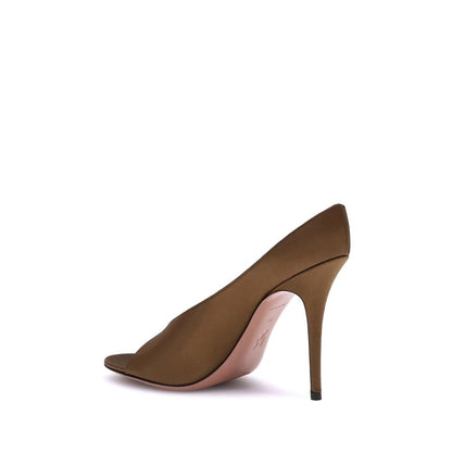 Amina Muaddi Anok Satin Sandals in Mocha