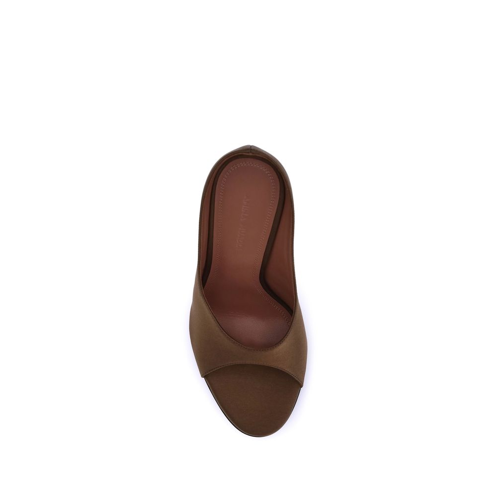Amina Muaddi Anok Satin Sandals in Mocha
