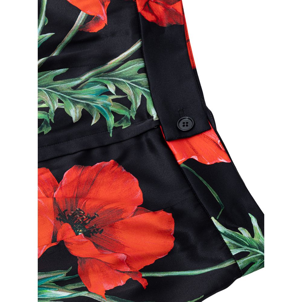Dolce & Gabbana Black with Red Roses Print Silk Skirt