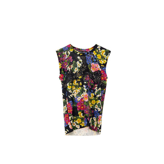 Dolce & Gabbana Black Cashmere Floral Knit Tank Top
