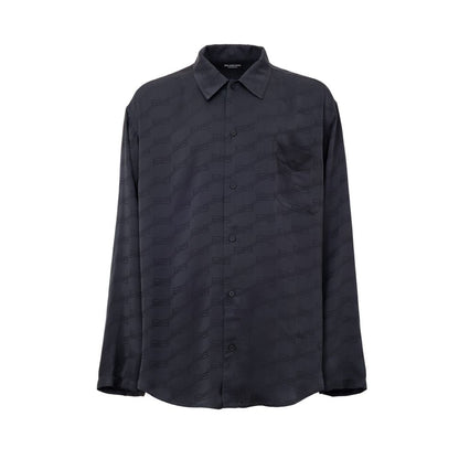 Balenciaga Gray Viscose Allover Logo Homewear Shirt