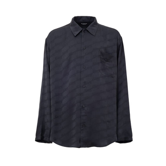 Balenciaga Gray Viscose Allover Logo Homewear Shirt