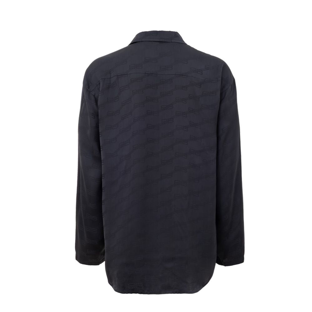 Balenciaga Gray Viscose Allover Logo Homewear Shirt