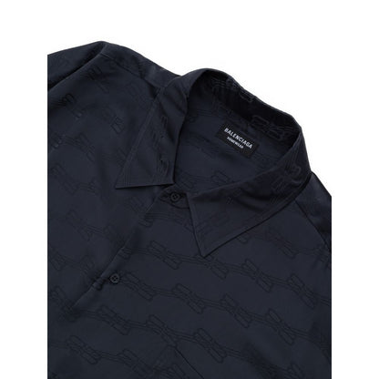 Balenciaga Gray Viscose Allover Logo Homewear Shirt