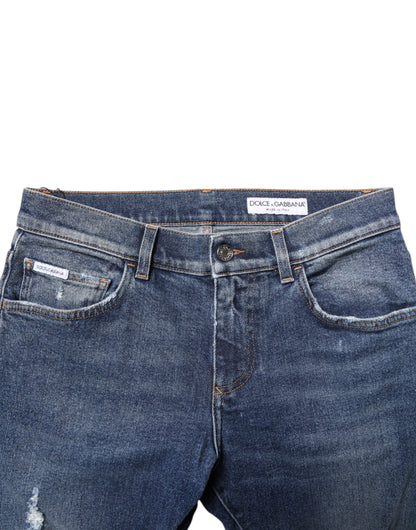 Dolce & Gabbana Blue Washed Skinny Tattered Denim Jeans