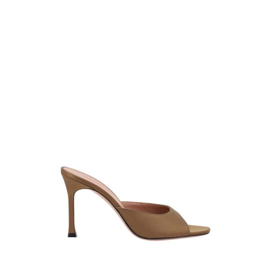 Amina Muaddi Brown Alexa Slipper Satin Sandals
