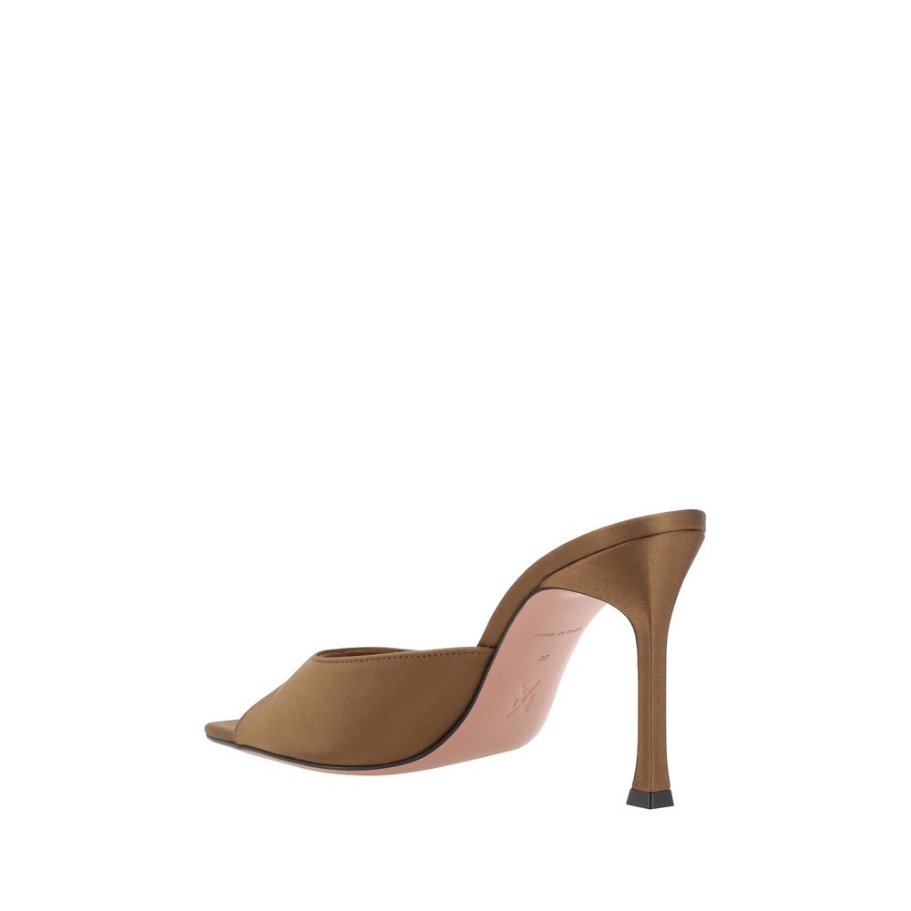Amina Muaddi Brown Alexa Slipper Satin Sandals