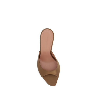 Amina Muaddi Brown Alexa Slipper Satin Sandals