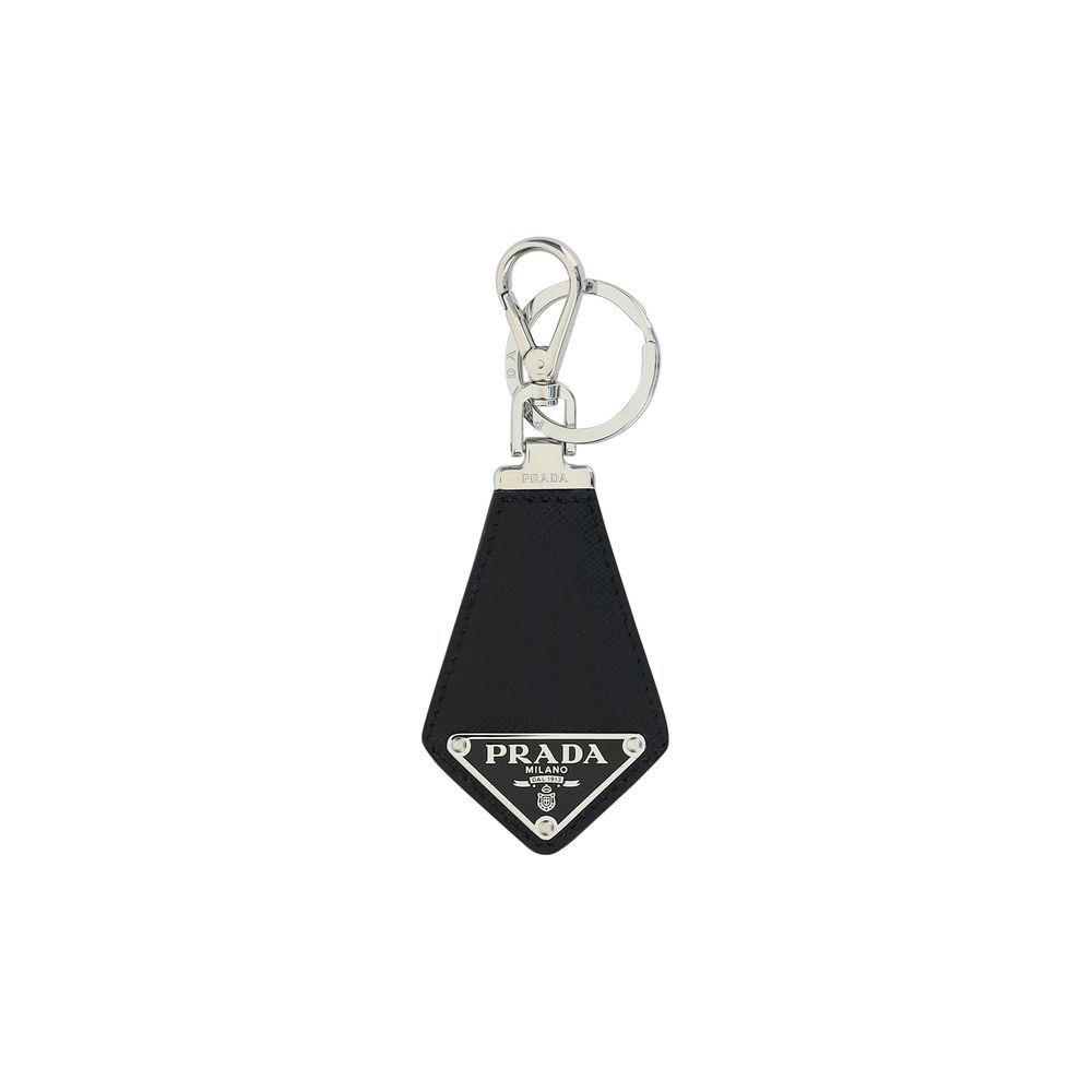 Prada Saffiano Leather Keyring with Iconic Triangle Logo