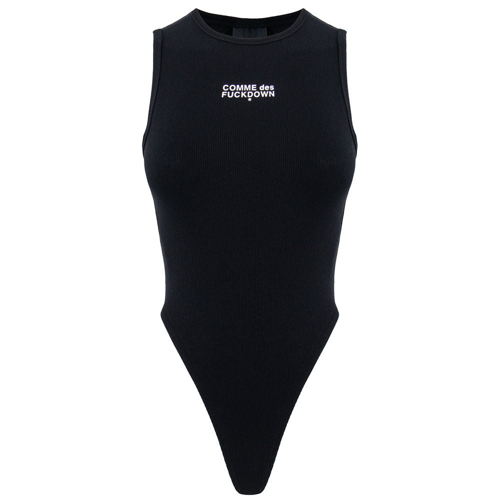 Comme Des Fuckdown Ribbed Black Cotton Bodysuit