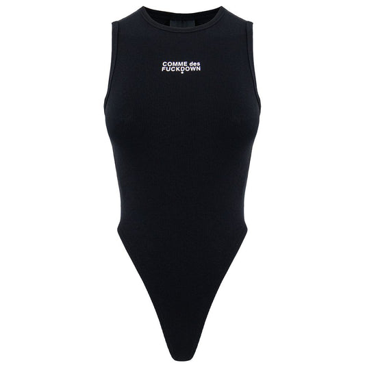 Comme Des Fuckdown Ribbed Black Cotton Bodysuit