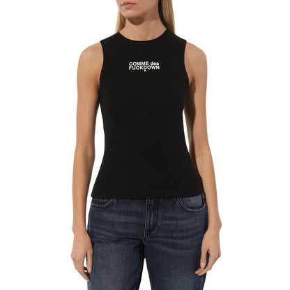 Comme Des Fuckdown Black Cotton Ribbed Tank Top
