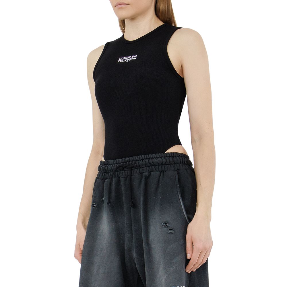 Comme Des Fuckdown Ribbed Black Cotton Bodysuit