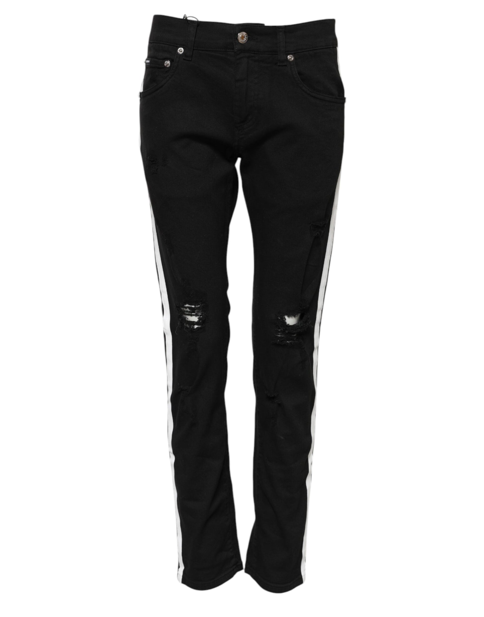 Dolce & Gabbana Black Tattered Skinny Denim Jeans with White Lining