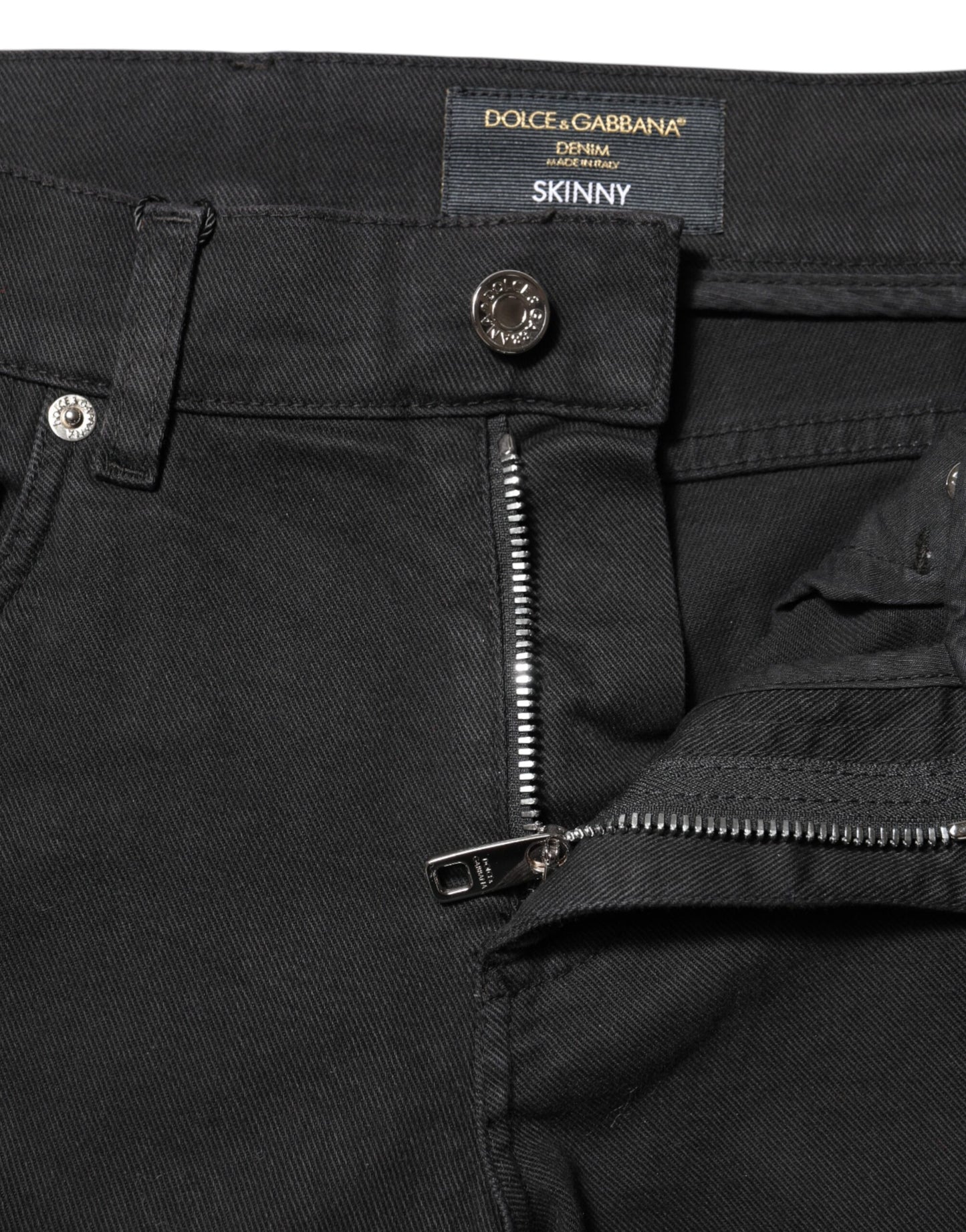 Dolce & Gabbana Black Tattered Skinny Denim Jeans with White Lining