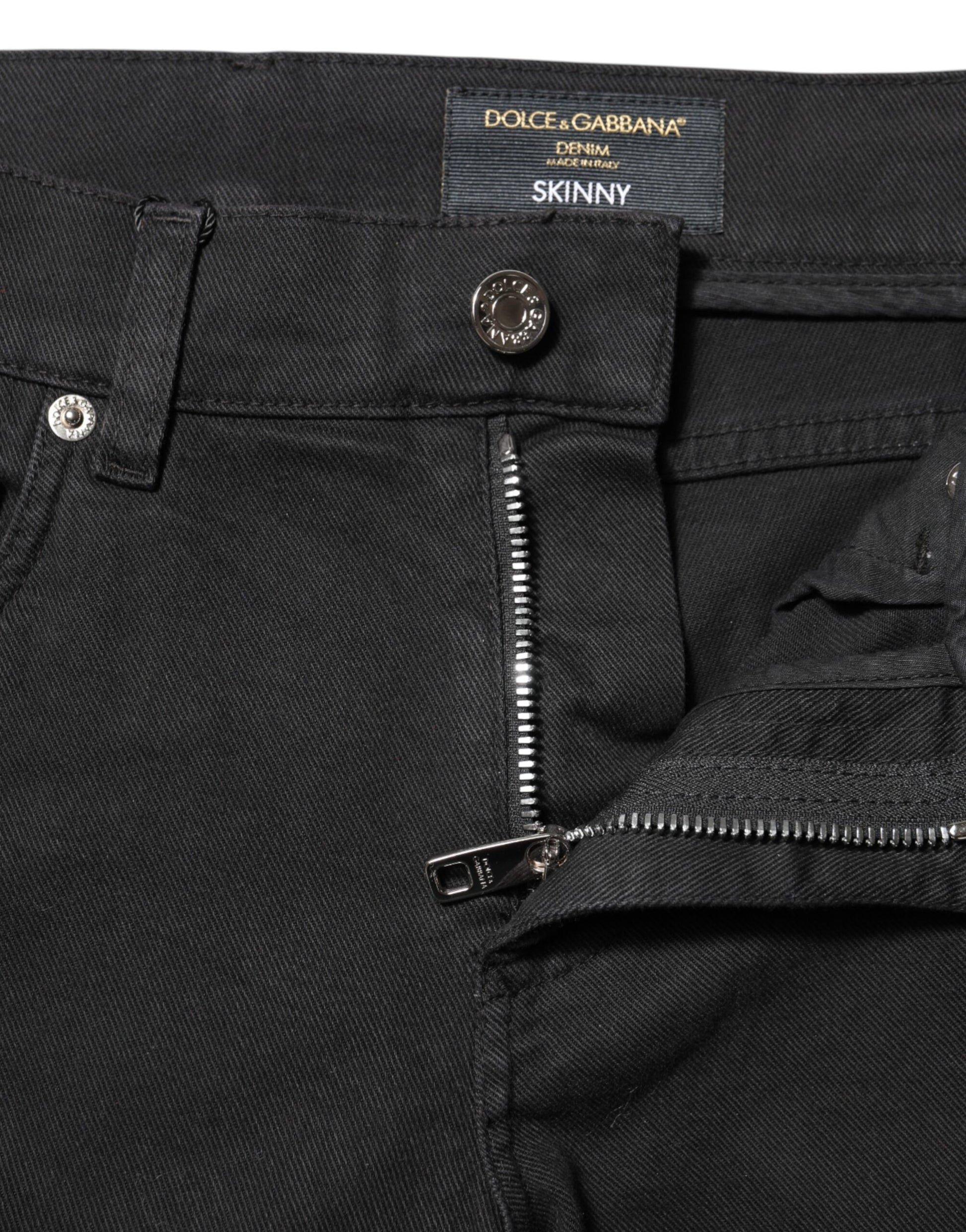 Dolce & Gabbana Black Tattered Skinny Denim Jeans with White Lining