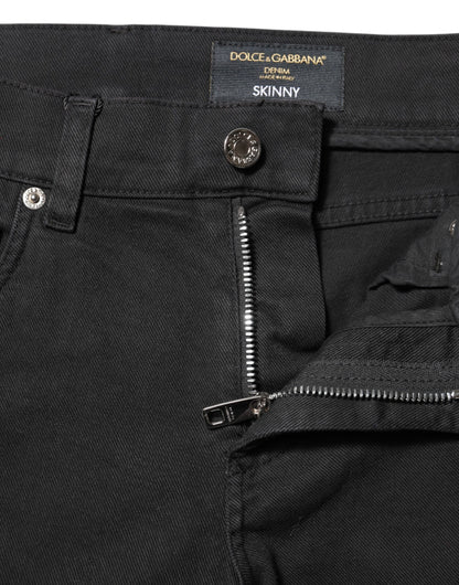 Dolce & Gabbana Black Tattered Skinny Denim Jeans with White Lining