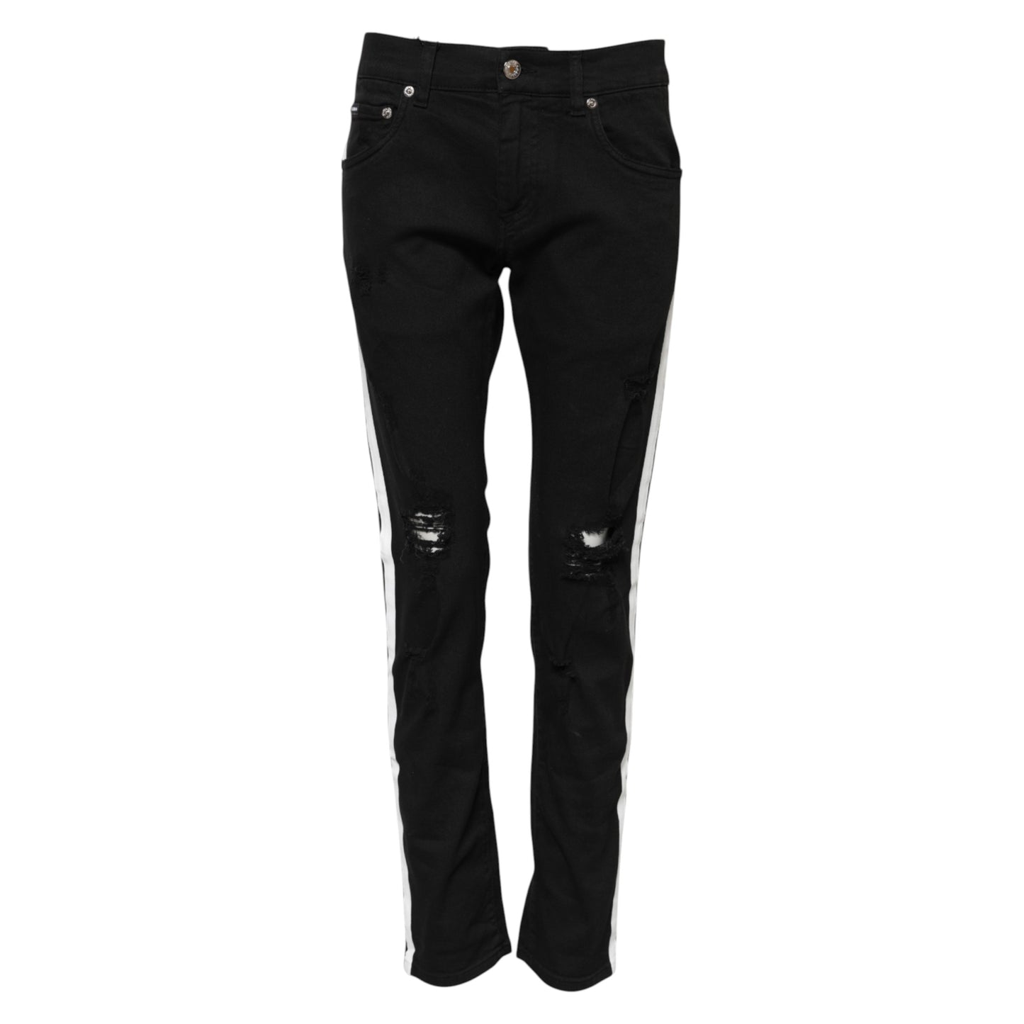 Dolce & Gabbana Black Tattered Skinny Denim Jeans with White Lining