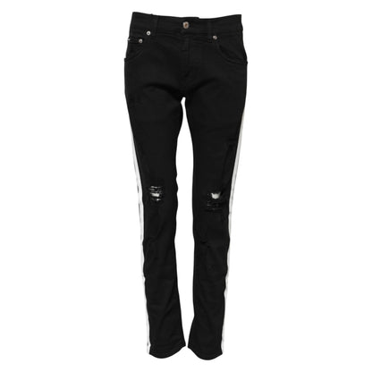 Dolce & Gabbana Black Tattered Skinny Denim Jeans with White Lining