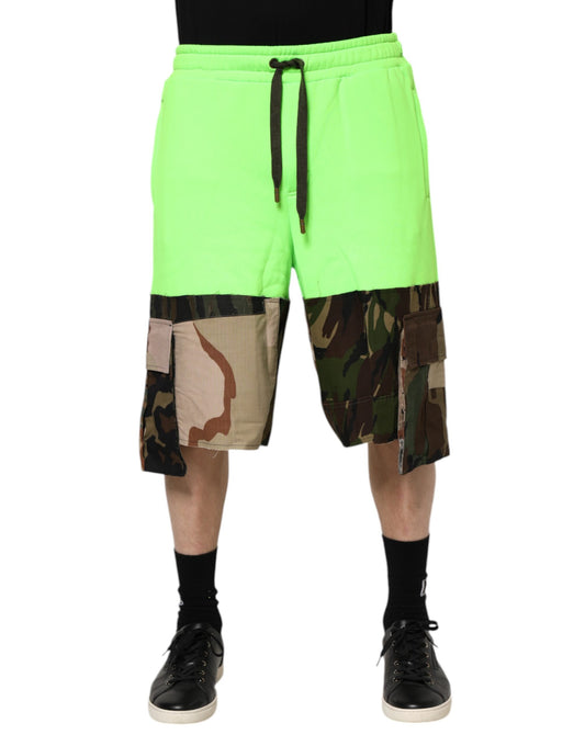 Dolce & Gabbana Green Patchwork Cargo Bermuda Shorts for Men