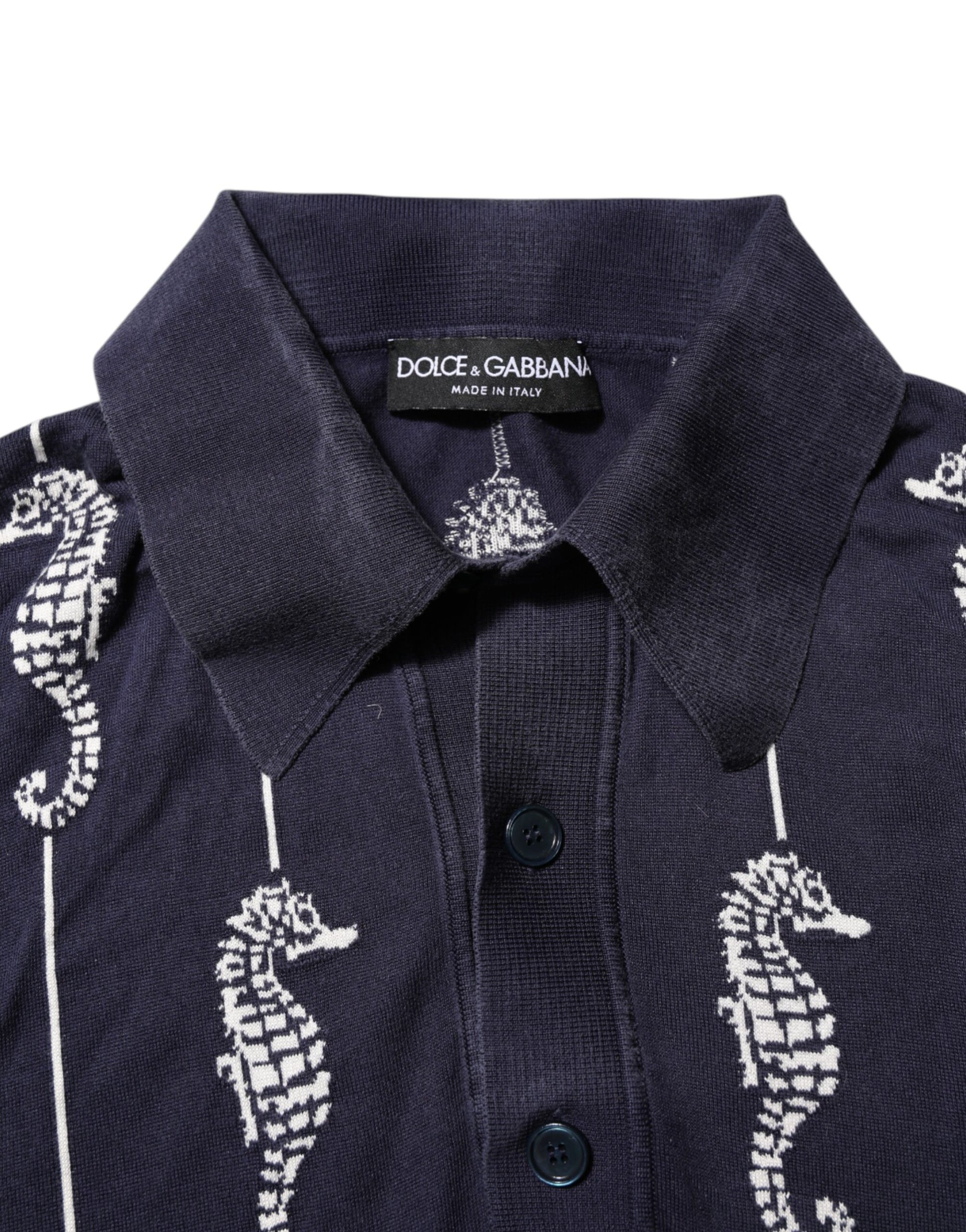 Dolce & Gabbana Dark Blue Sea Horse Collared Polo T-shirt
