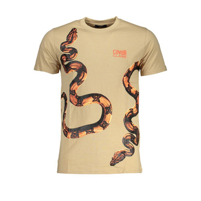Cavalli Class Beige Statement Cotton T-Shirt