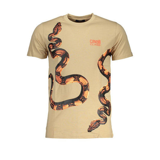 Cavalli Class Beige Statement Cotton T-Shirt