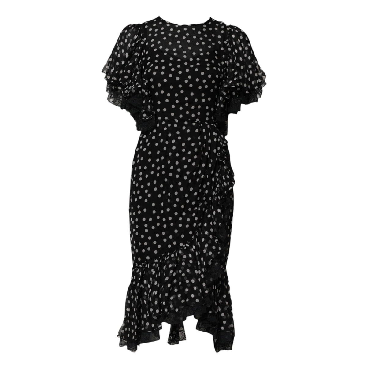 Dolce & Gabbana Black and White Lace Polka Dot Chiffon Dress