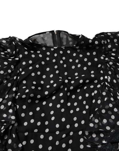 Dolce & Gabbana Black and White Lace Polka Dot Chiffon Dress