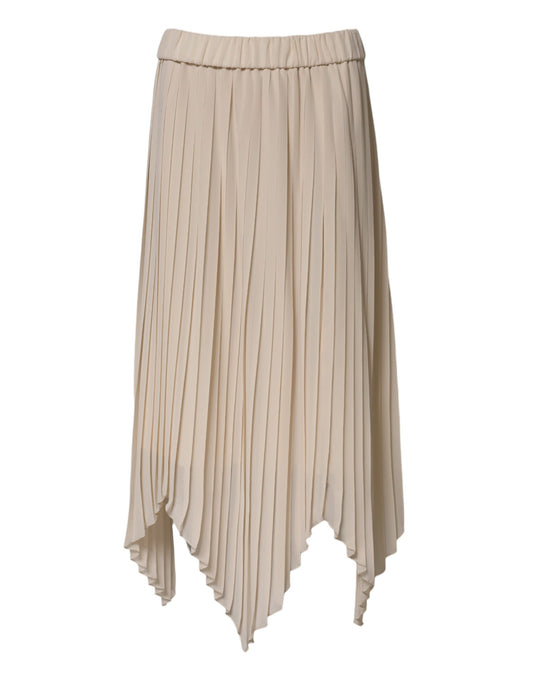 Peserico Beige Polyester Pleated A-line High Waist Midi Skirt