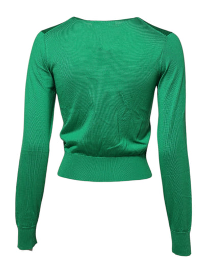 Dolce & Gabbana Green Floral Detailing Silk Pullover Sweater