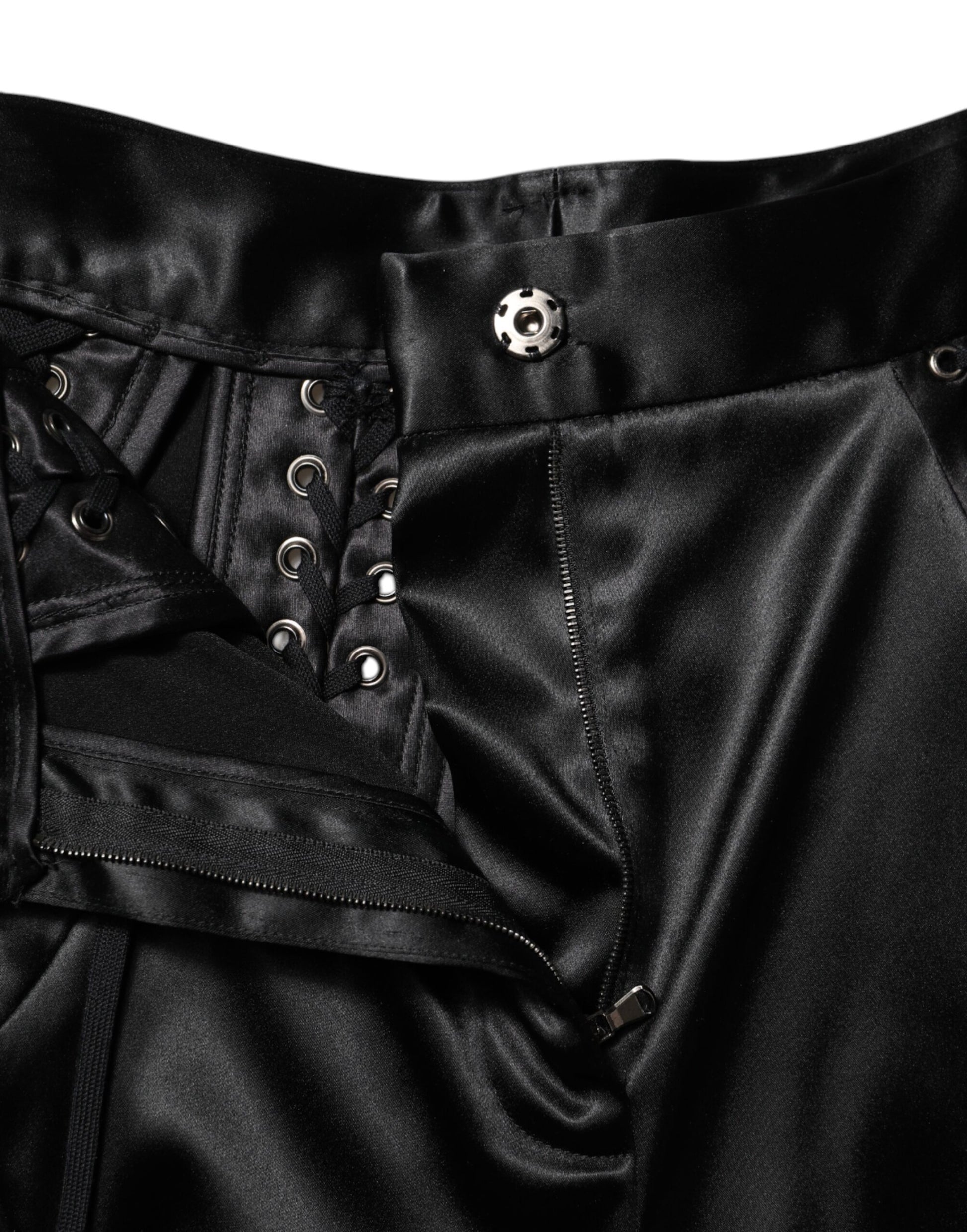Dolce & Gabbana Black Lace Details High Waist Skinny Pants