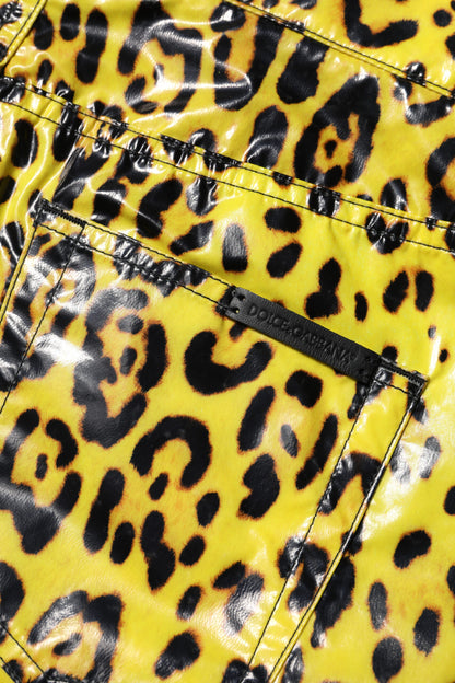 Dolce & Gabbana Yellow Leopard High Waist Slim Pants